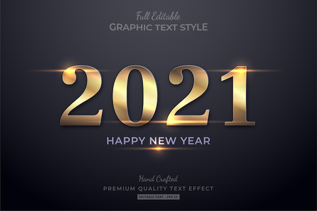 Vector happy new year gold shine editable text effect font style