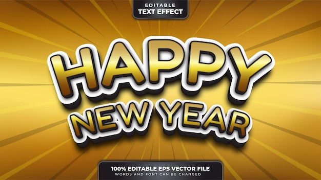 Happy new year gold white 3d editable text effect