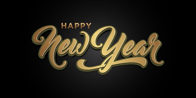 Vector happy new year golden metal lettering isolated on black background