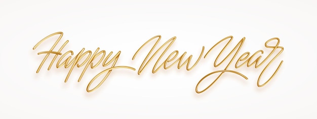 Vector happy new year golden realistic 3d inscription isolated on white background. lettering for new year and christmas greetings. vector illustration