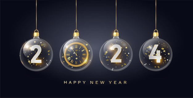 happy new year in golden red golden metal number in glass bauble decoration realistic d render