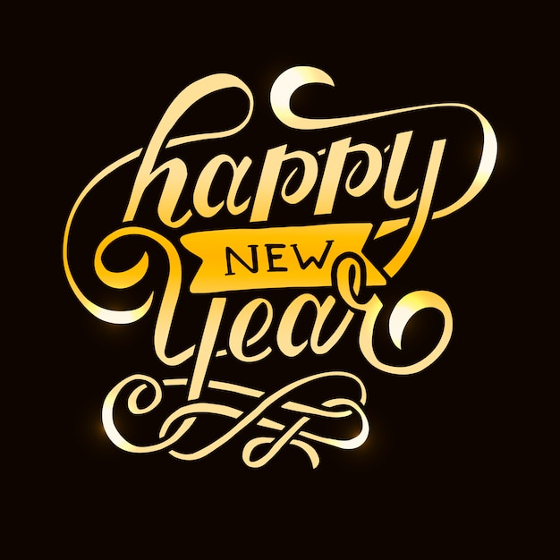 Vector happy new year gradient phrase lettering calligraphy sticker gold