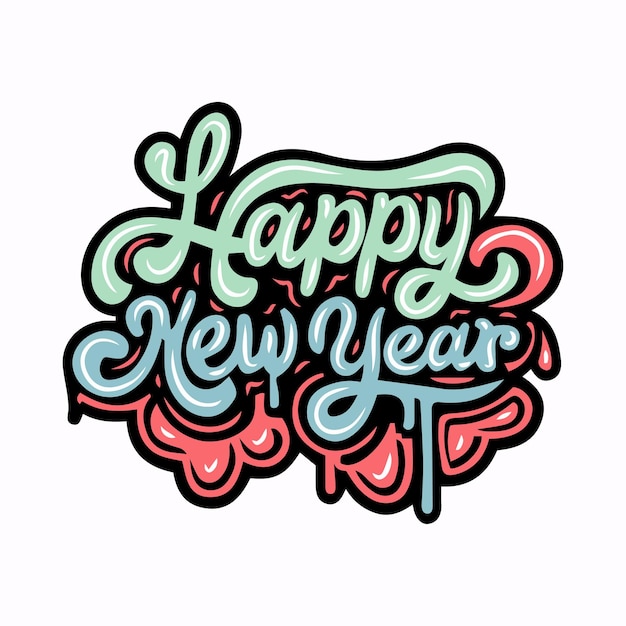 Happy new year graffiti lettering typography art illustration