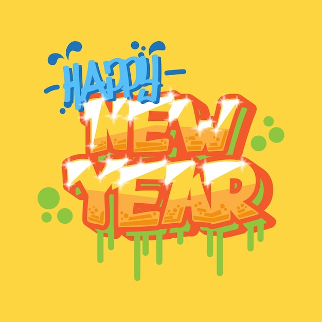 Vector happy new year graffiti tag mural background