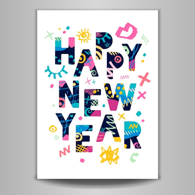 Happy New Year. Greeting card. Colorful