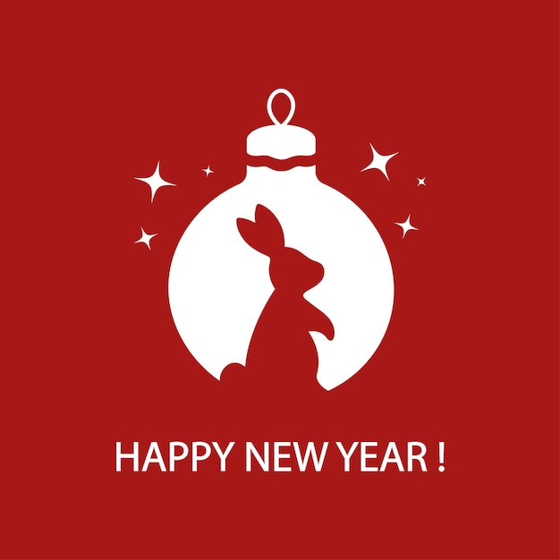 Happy New year! Greeting card with silhouette of a rabbit in a Christmas toy. Minimalist style