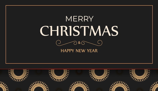 Happy new year greeting flyer template in black color with luxury orange ornaments