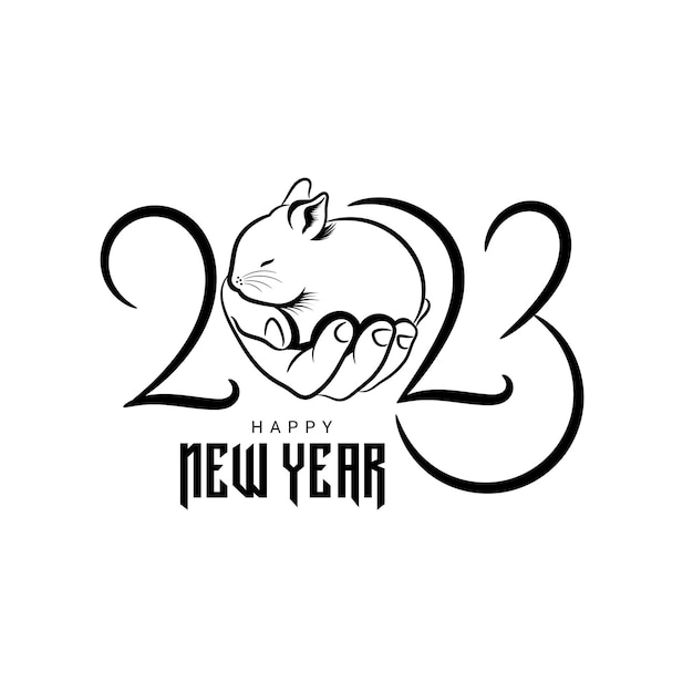 Happy new year greeting with 2023 rabbit in hand logo