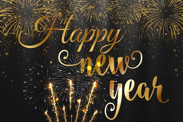 happy new year greeting with dark bokeh background