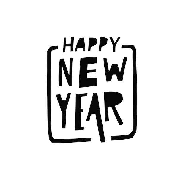Happy new year. Hand drawn black color lettering phrase. Vector illustration isolated on white background.