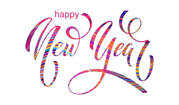 Happy New Year hand lettering calligraphy. Vector holiday illustration element. Typographic element for banner, poster, congratulations.