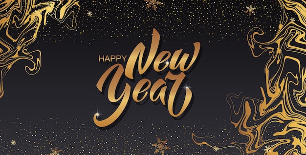 Happy New Year hand lettering calligraphy Vector holiday illustration element Typographic element for banner poster congratulations