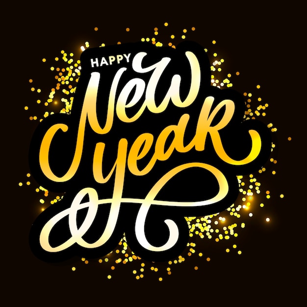 Vector happy new year handwritten modern gold brush lettering