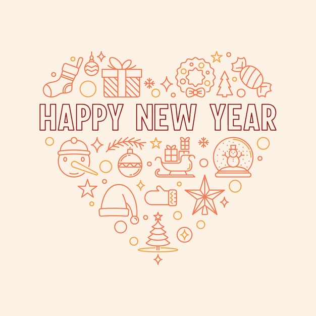 Happy New Year Heart overzicht vector creatieve banner