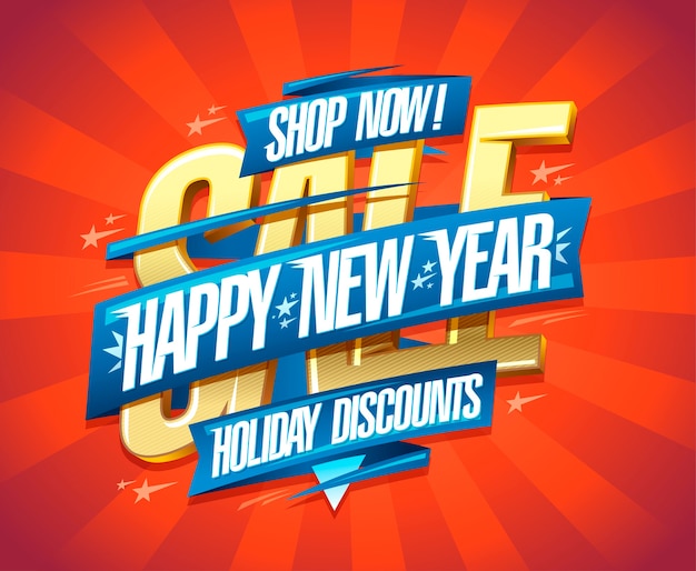 Happy new year holiday discounts vector banner  template