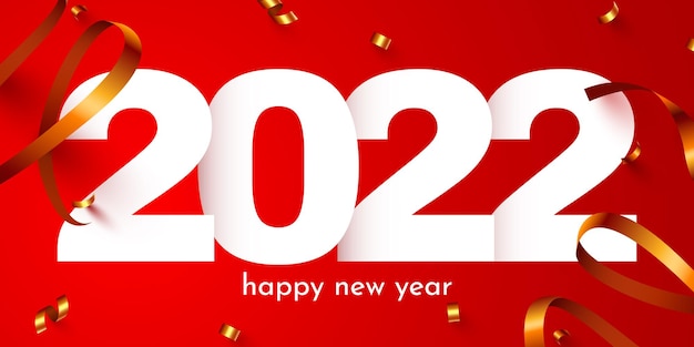 Numeri di festa di felice anno nuovo con poster festivo di coriandoli o banner design