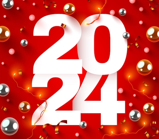 Happy new year holiday numbers with confetti and garland festive poster or banner design