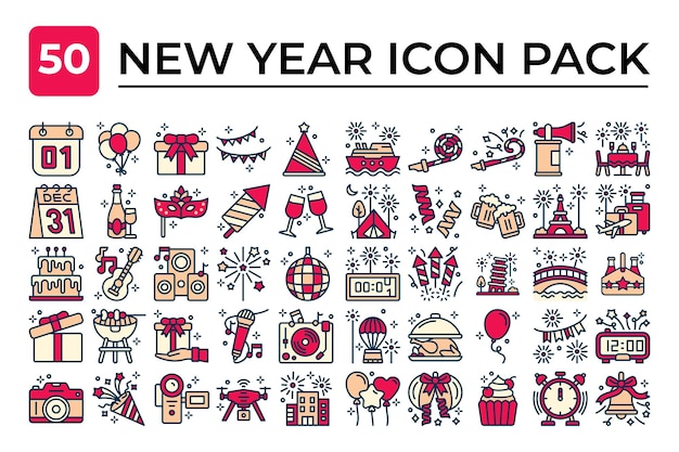 Happy new year icon vector set