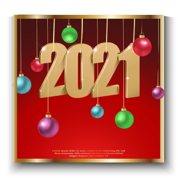 Happy new year ,  illustration of golden logo numbers and happy new year on red background with christmas balls, ny celebration invitation.