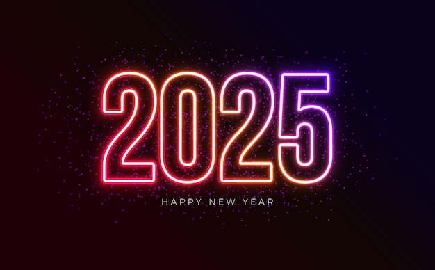 happy new year illustration with glowing neon light number on dark background vector christmas