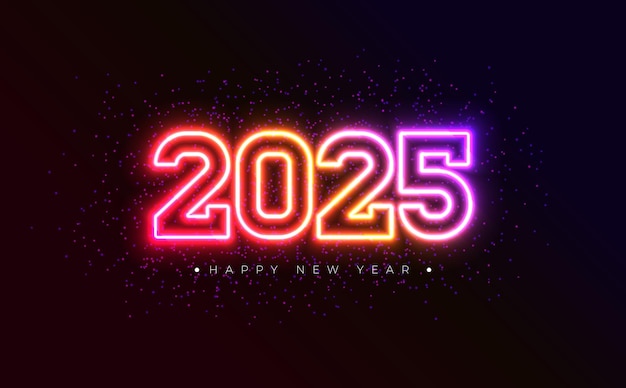 happy new year illustration with glowing neon light number on dark background vector christmas
