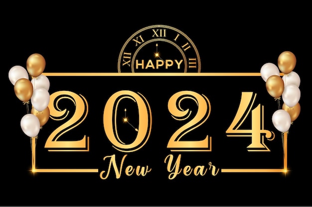 新年あけましておめでとうございますイラスト タイポグラフィ文字新年 2024 ベクトル