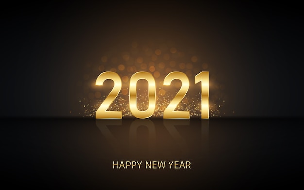 バーストキラキラと黒い色の背景に反射と黄金の新年あけましておめでとうございます