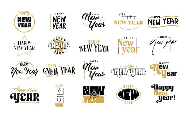 Happy new year lettering card Gold and black