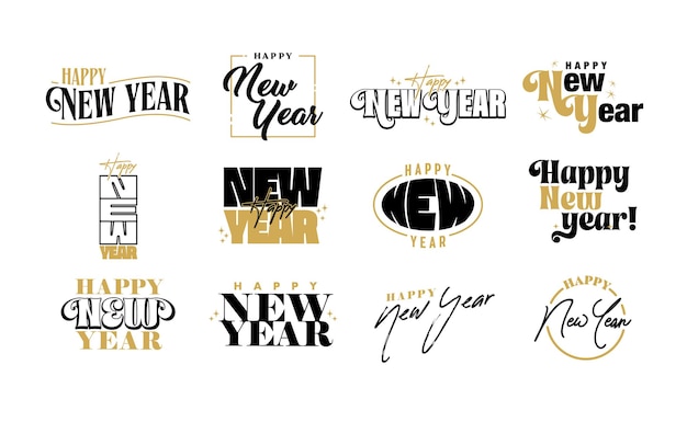 Happy new year lettering card gold and black