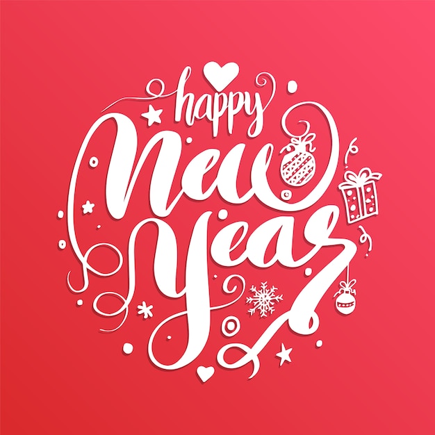 Happy New Year lettering Greeting Card design text. 