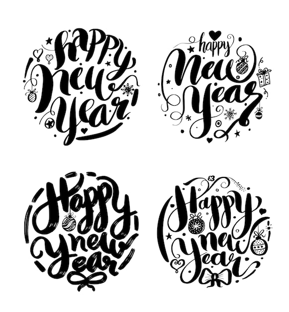 Vettore felice anno nuovo lettering design cartolina d'auguri