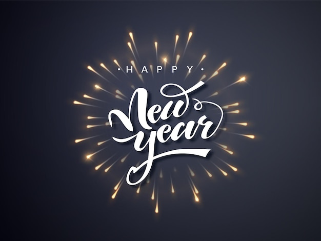 Vector happy new year. lettering text for happy new year sparkle firework.