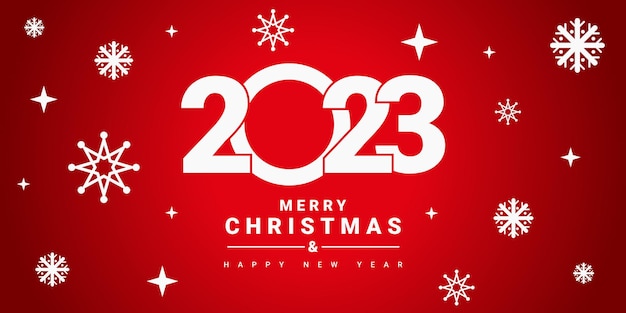 Happy new year and merry christmas 2023 elegant banner with snowflakes on red background