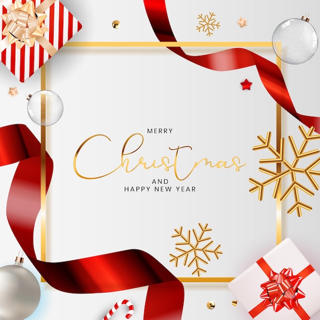 Happy New Year and Merry Christmas Poster Template. Vector Illustration EPS10