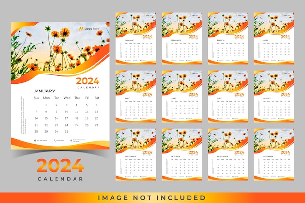 Happy new year modern calendar 2024 corporate calendar design