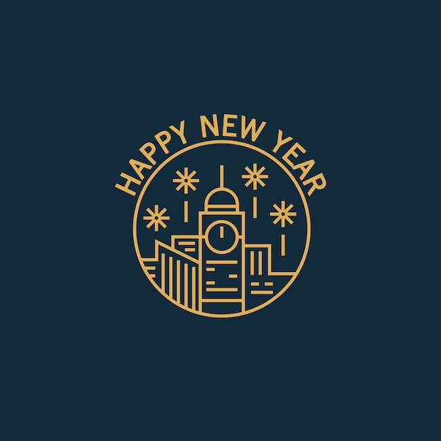 Vector happy new year monoline line art city badge emblem logo