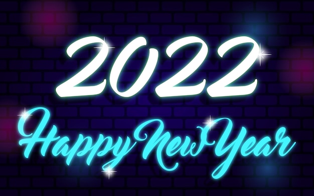 Happy new year neon glow editable text effect vector illustration