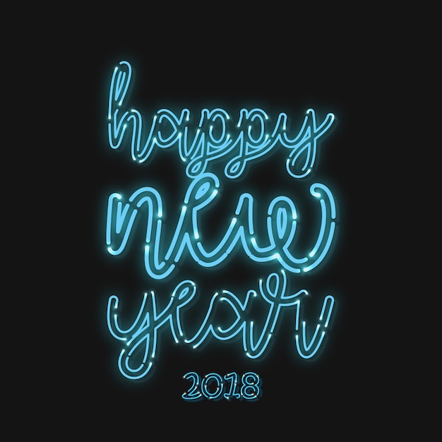 Vettore happy new year-neon light tipografia