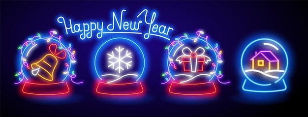 Happy new  year in neon style new year neon for flyer design brochure creative design