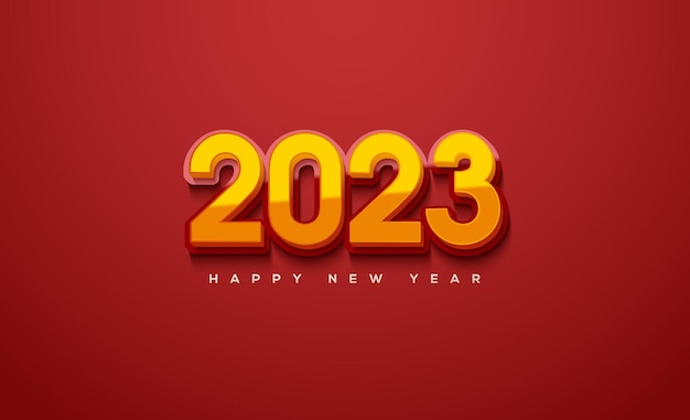 Felice anno nuovo il numero 2023 è giallo su fondo rosso