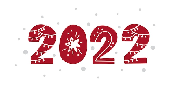 Vettore felice anno nuovo numero disegno di natale. copertina del diario divertente per il 2022 con garalands e neve.