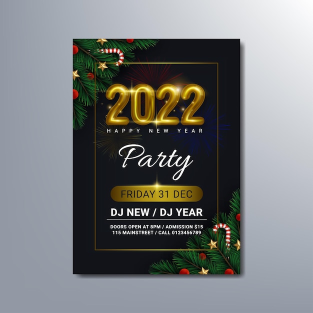 Happy new year party flyer or poster design template