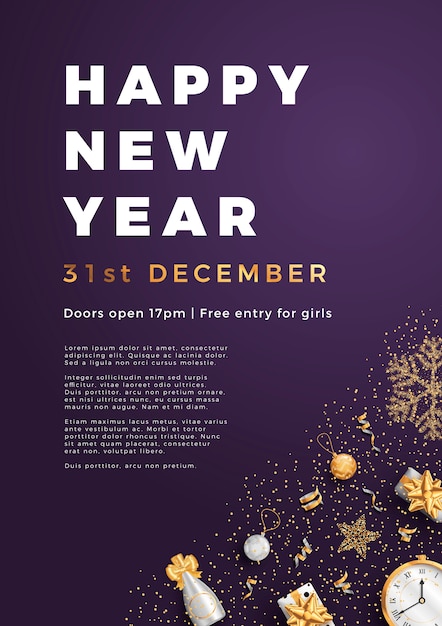 Vector happy new year party layout poster poster or flyer template.