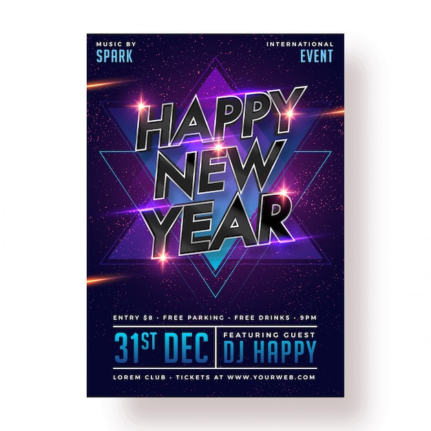 Vector happy new year party poster, banner or flyer design.