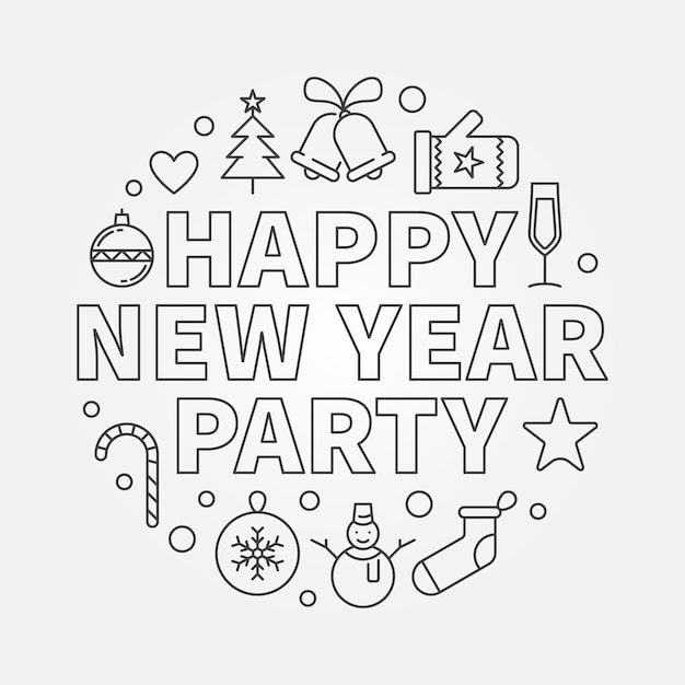 Happy New Year Party round vector concept line illustration