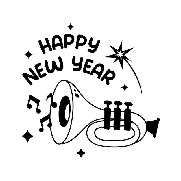 Happy new year party vector design trumpet icon new year 2024 celebration party