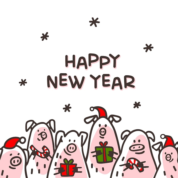 벡터 새해 복 많이 받으세요 돼지 인사말 카드
