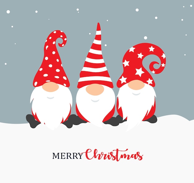 Felice anno nuovo poster design con personaggi natalizi di gnomi per la decorazione delle vacanze di natale nuovo