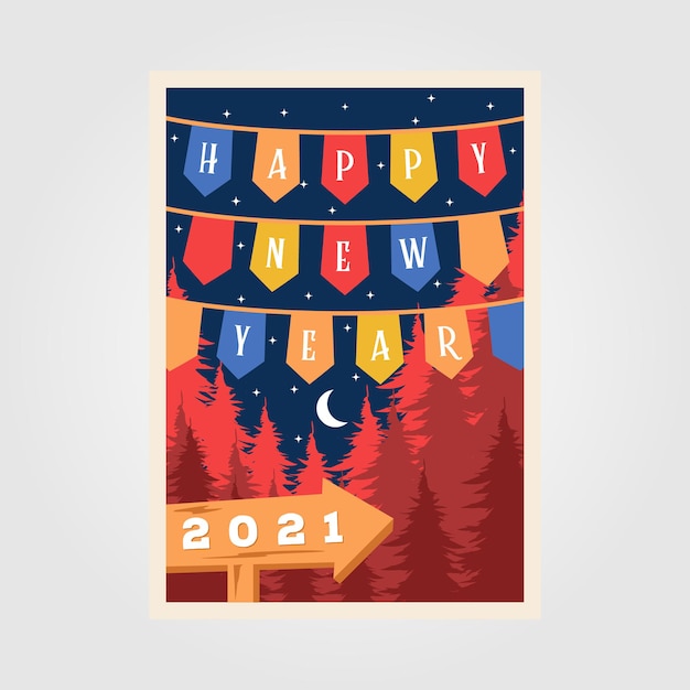 Vector happy new year poster retro illustration