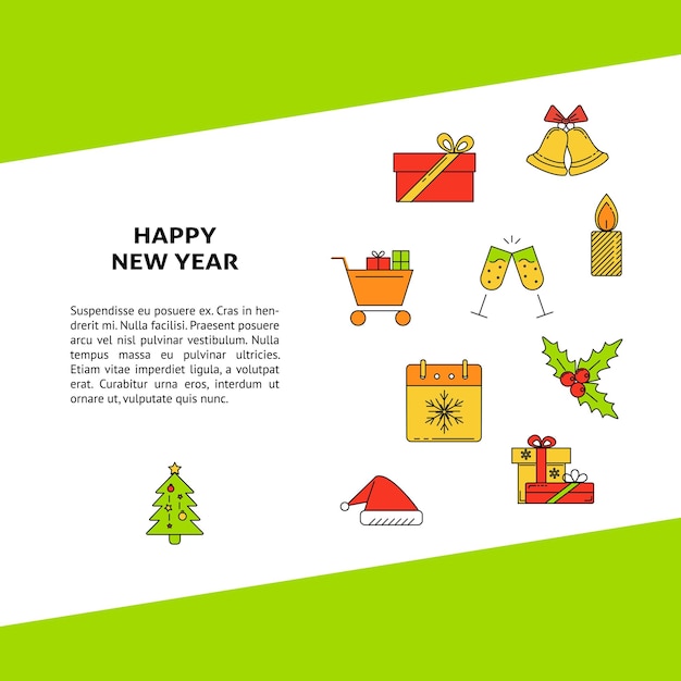 Happy New Year poster template with holiday symbols